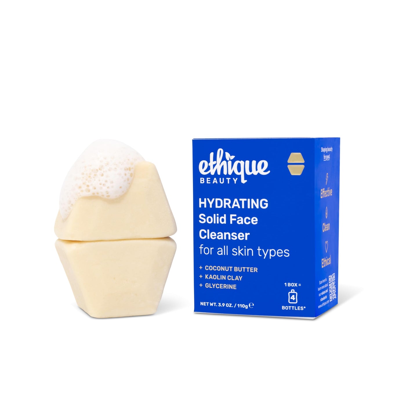 Ethique Hydrating - Solid Face Cleanser for All Skin Types - Plastic-Free, Vegan, Cruelty-Free, 3.9 oz (Pack of 1: 2 bars)