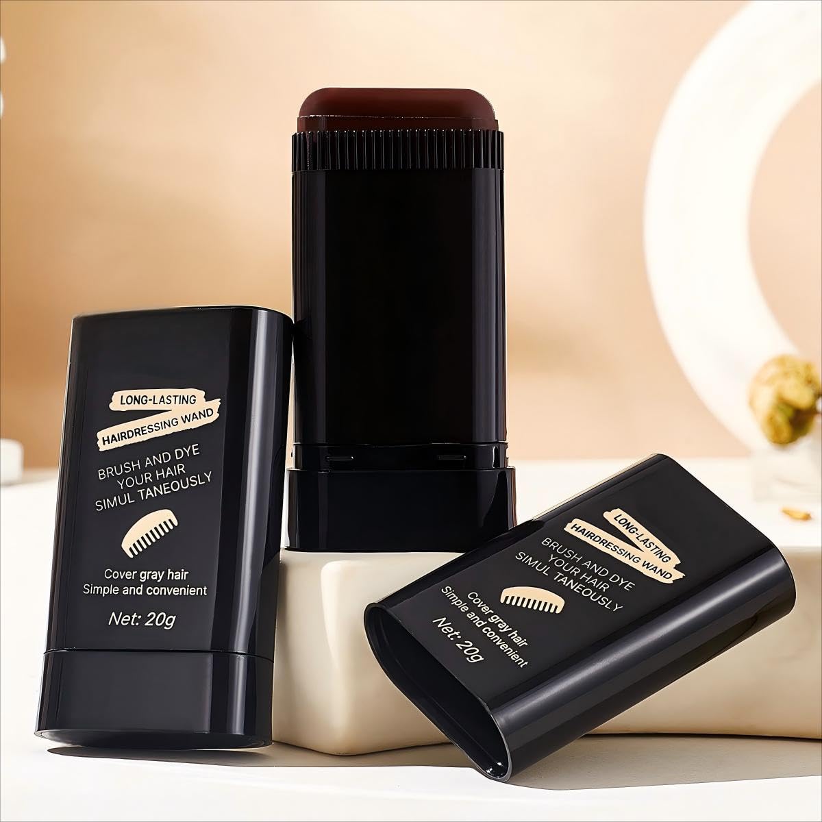 2-in-1 Hair Color Stick & Comb for Quick Root Touch-Up – Long-Lasting, Waterproof & Sweat-Proof Hair Coloring Tool for Women & Men, 2-Pack Brownish Black