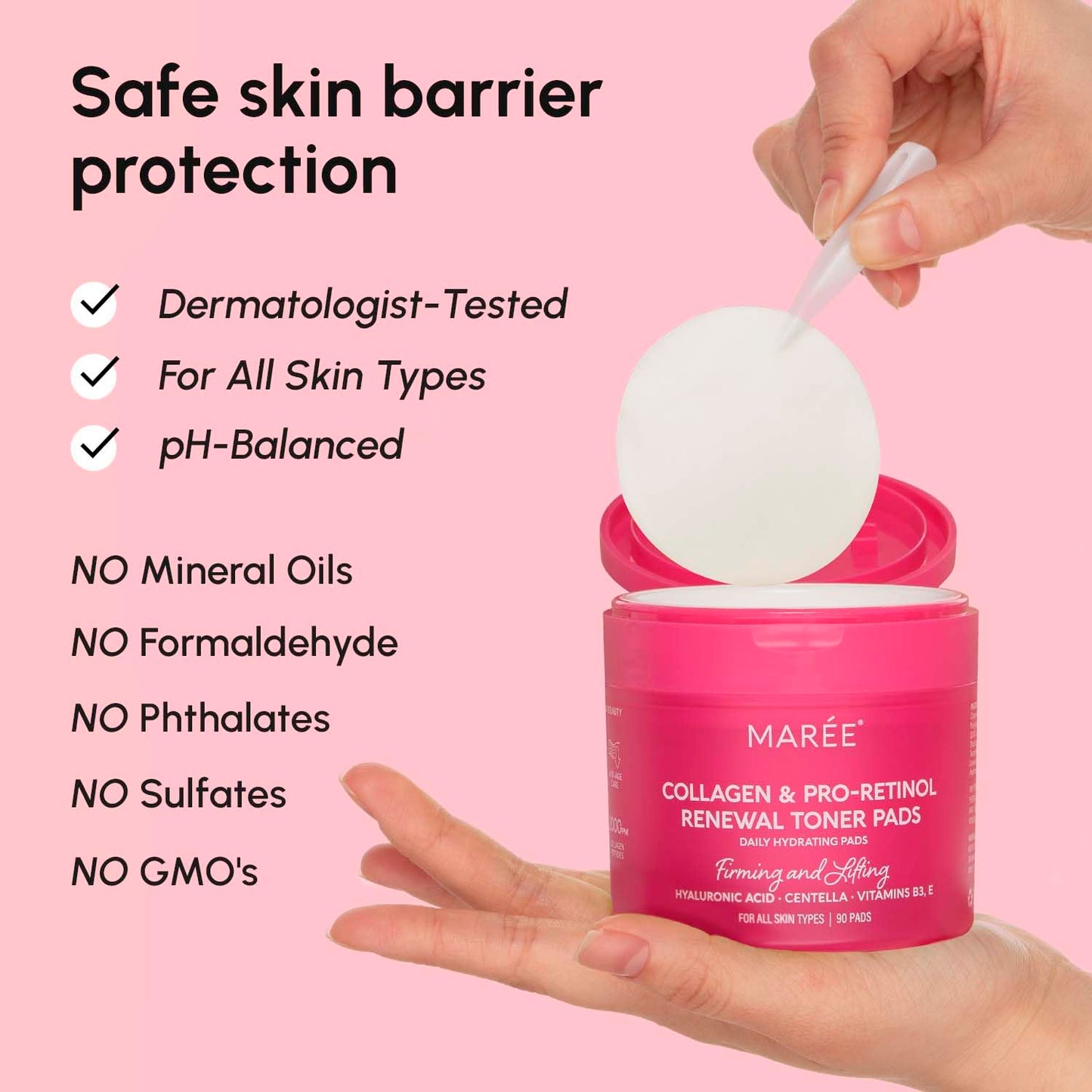 MAREE Collagen Toner Pads with Retinol & Centella - Hydrating Anti-Aging, Wrinkle Minimizing, Brightening & Pore-Refining Wipes