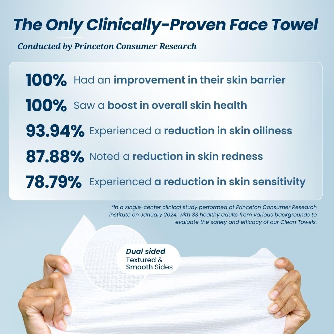 Clean Skin Club Clean Towels® – 100% USDA Biobased Disposable Face Towels, Eczema-Friendly, Ultra-Soft Makeup Remover Wipes, 25 Count