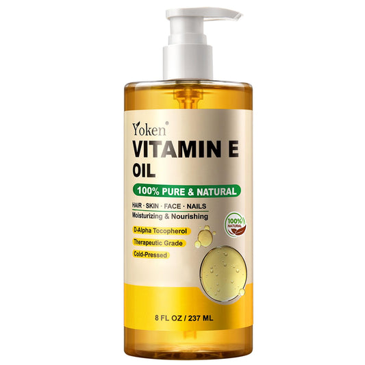 Yoken Organic Vitamin E Oil 8oz – Cold-Pressed, Hexane-Free, Non-GMO, Skin, Hair, Face, Nails, Scars, Scalp, Bath & Body Oil