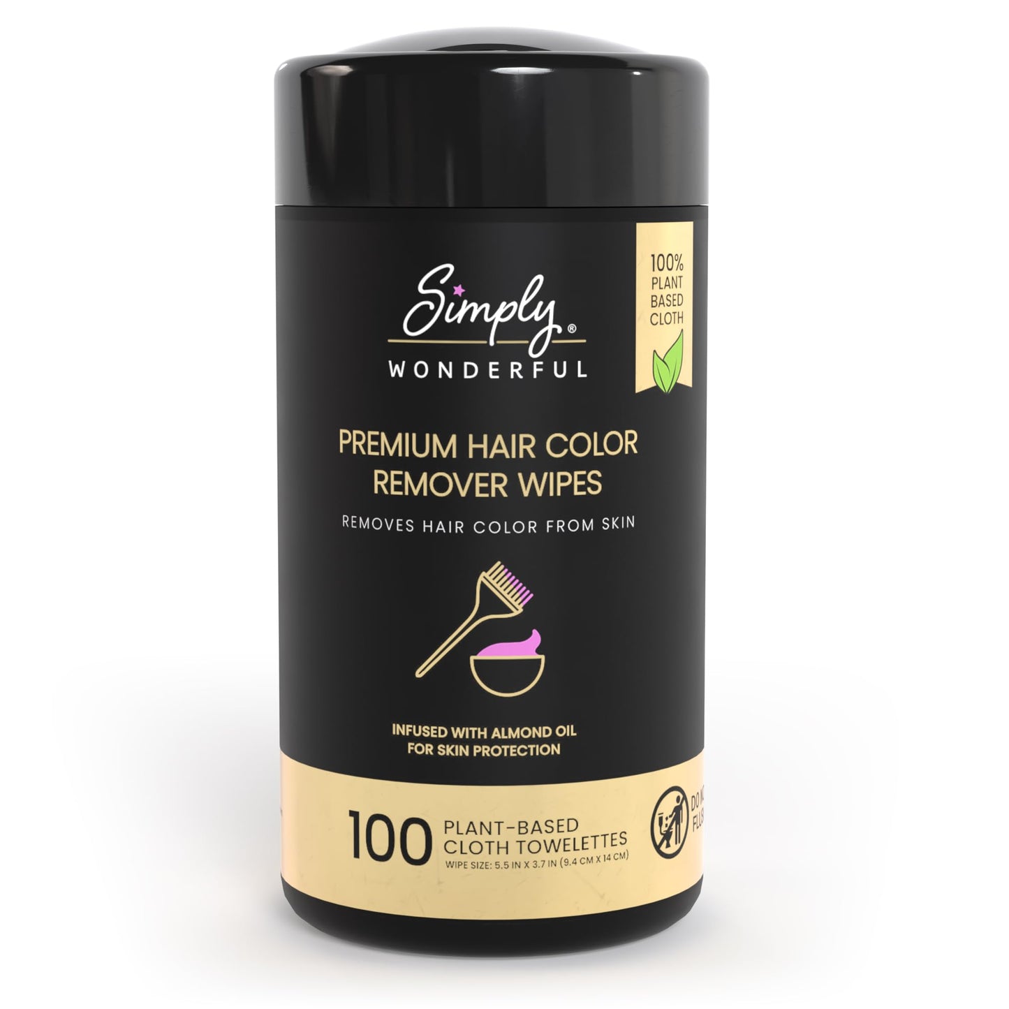Simply Wonderful Hair Color Remover Wipes for Face & Skin – 100 Count Plant-Based Towelettes with Almond Oil, Gentle & Non-Irritating Cleanser