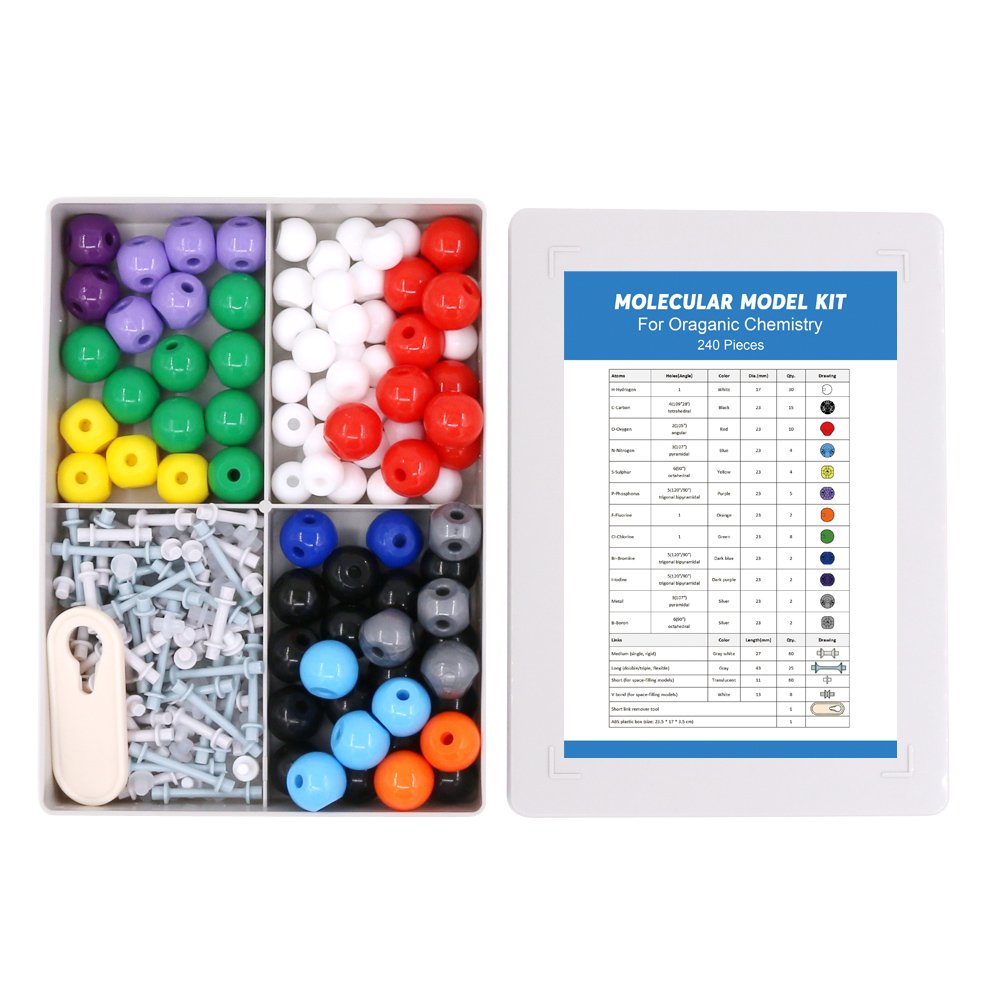 Swpeet 240-Piece Organic Chemistry Molecular Model Kit for Students & Teachers – 86 Atoms, 153 Bonds, 1 Link Remover Tool