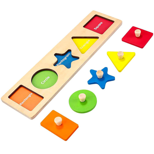 QODOFLR First Jumbo Knob Wooden Shape Puzzles for Toddlers 1-3,Montessori Shapes Sorter for1-2 Year Old,Preschool Learning Peg Puzzle Toys for Baby Kids,1-2 Year Old Boy Girl