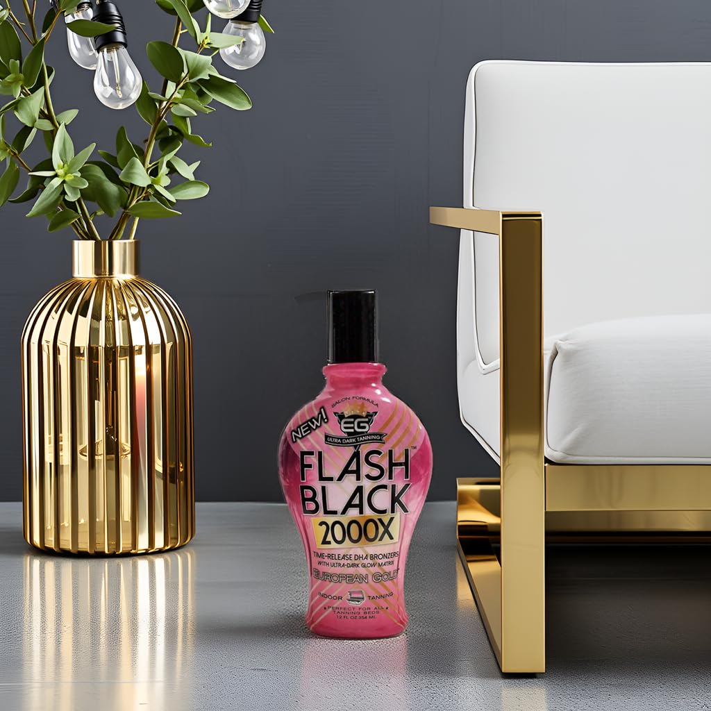 European Gold Flash Black 2000X Indoor Tanning Lotion – Ultra-Dark DHA Bronzers, Skin Conditioning Complex, Advanced Time-Release Color, 12 oz