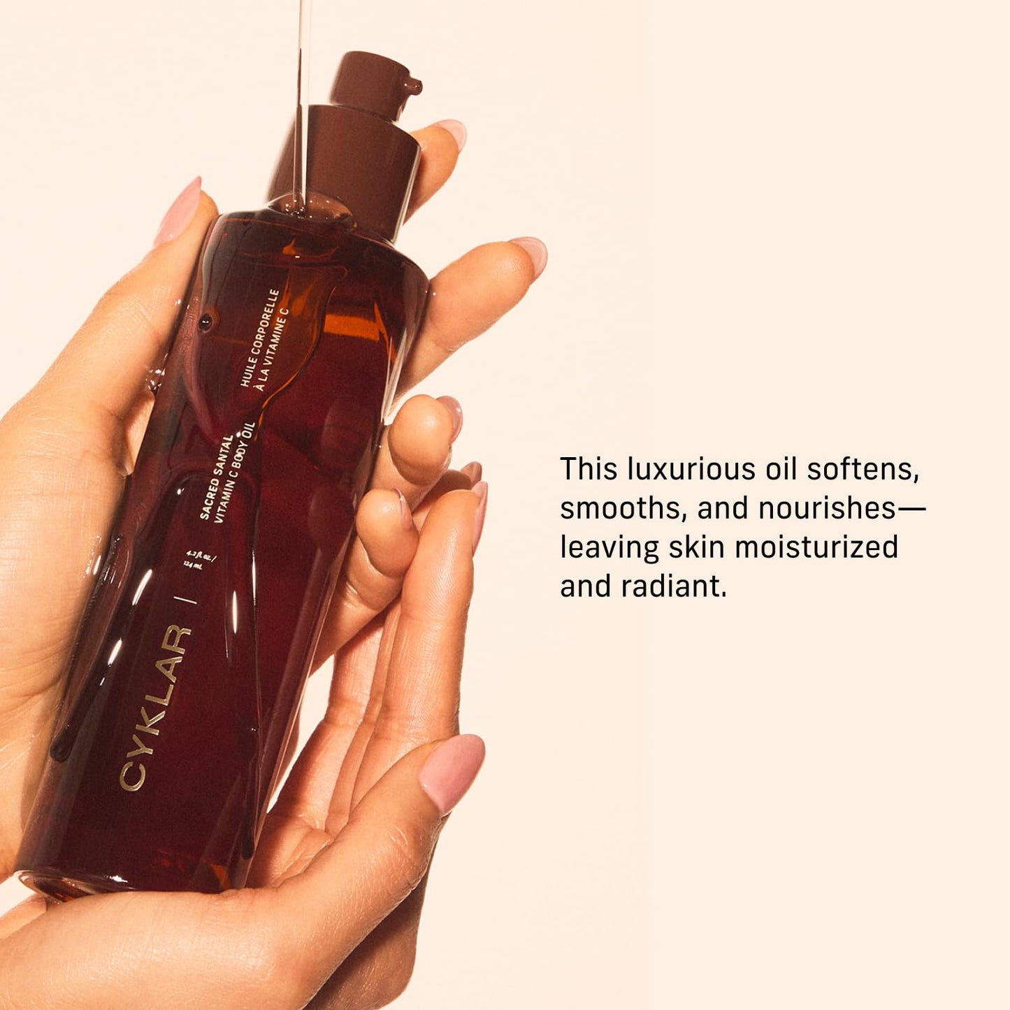 CYKLAR Vitamin C Body Oil for Glowing Skin, Sacred Santal Scented Moisturizing Serum, Hydrating After-Shower Skin Care, 4.2 fl oz