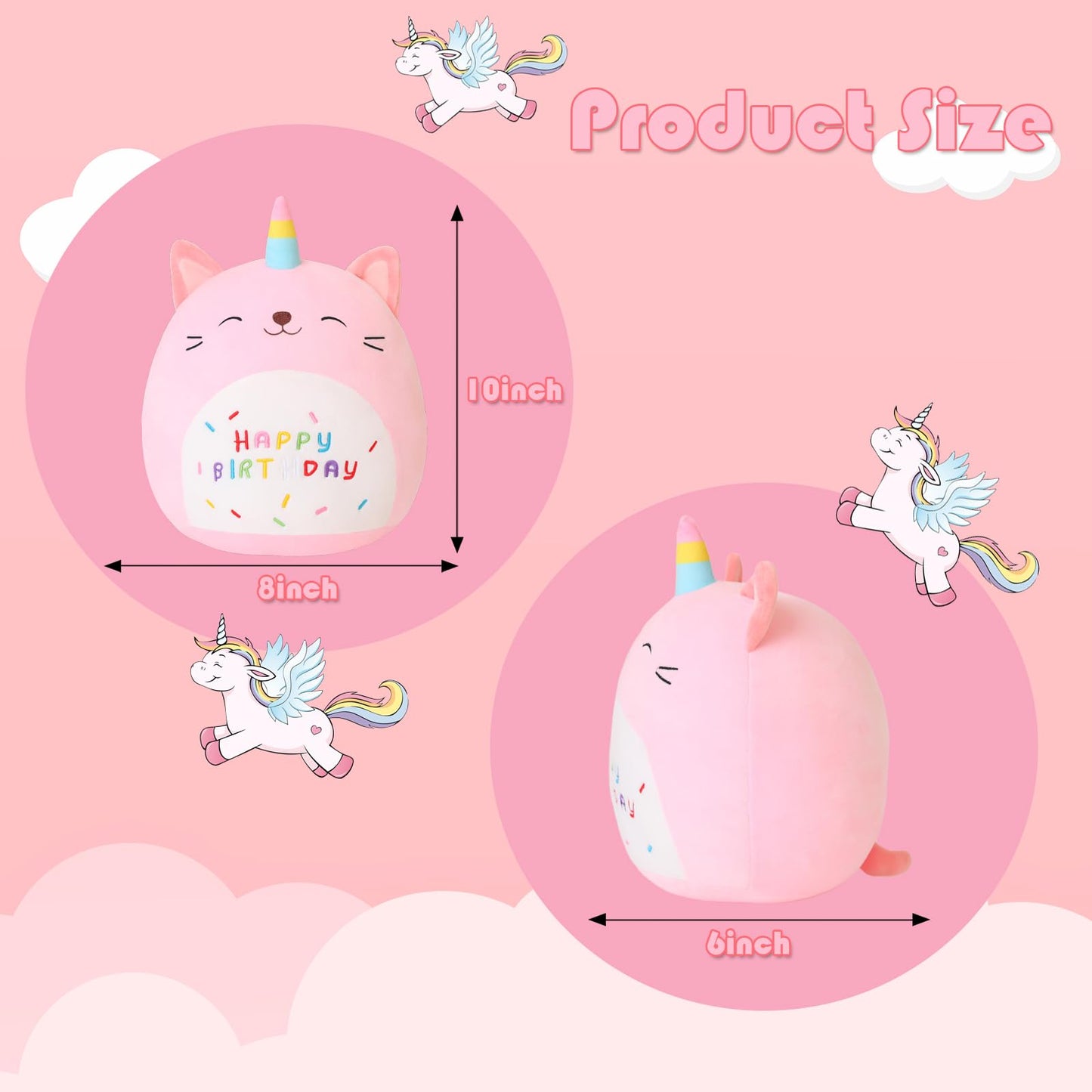 SQEQE Cat Plush Toy Unicorn Cat Stuffed Animal Cute Birthday Cat Plushies Pillow Soft Plushie Doll Gifts for Kid Decor(Pink Caticorn, 10 Inch)
