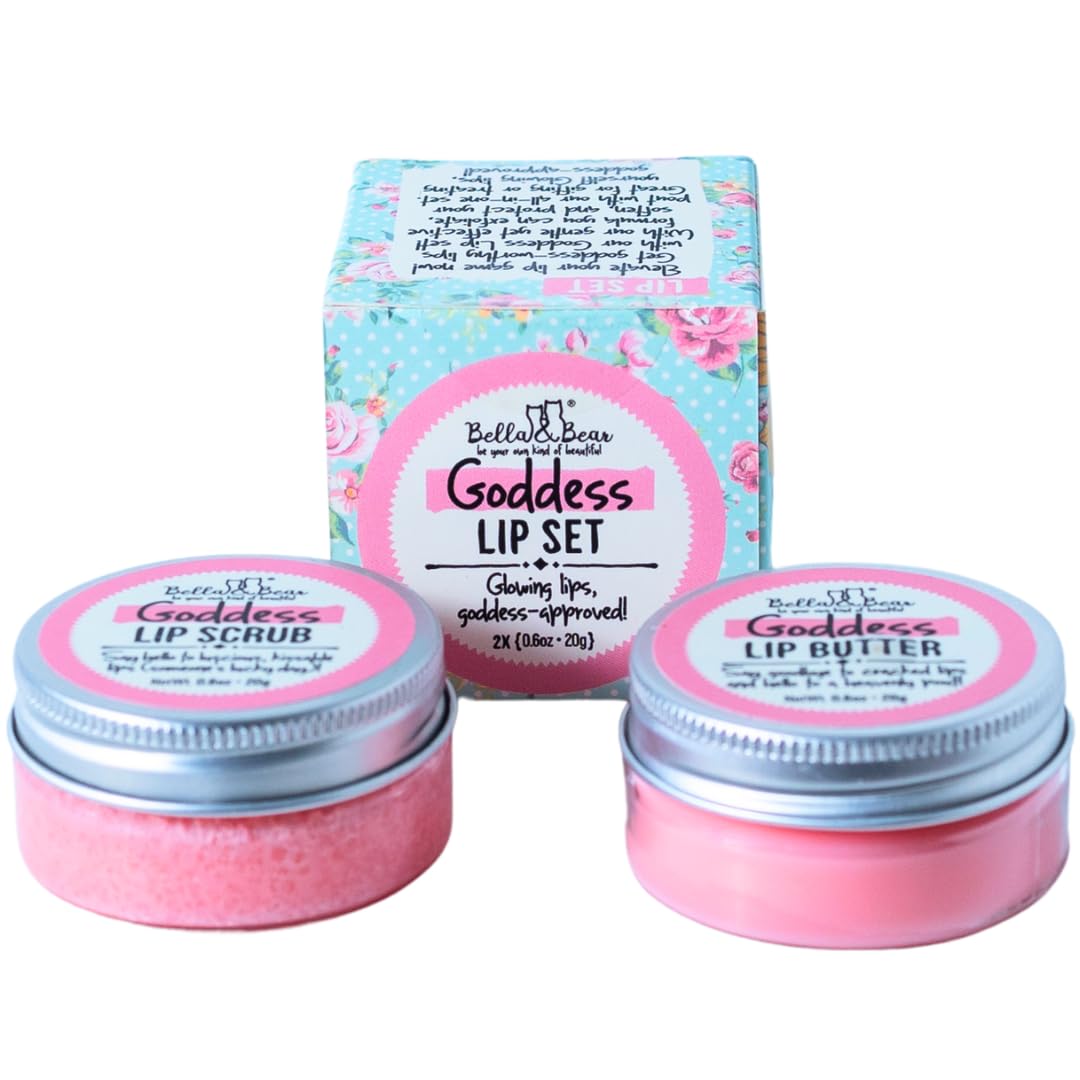Bella & Bear Goddess Lip Scrub & Lip Butter Set – Lovely Gift for Women - Teen Girls & Tweens