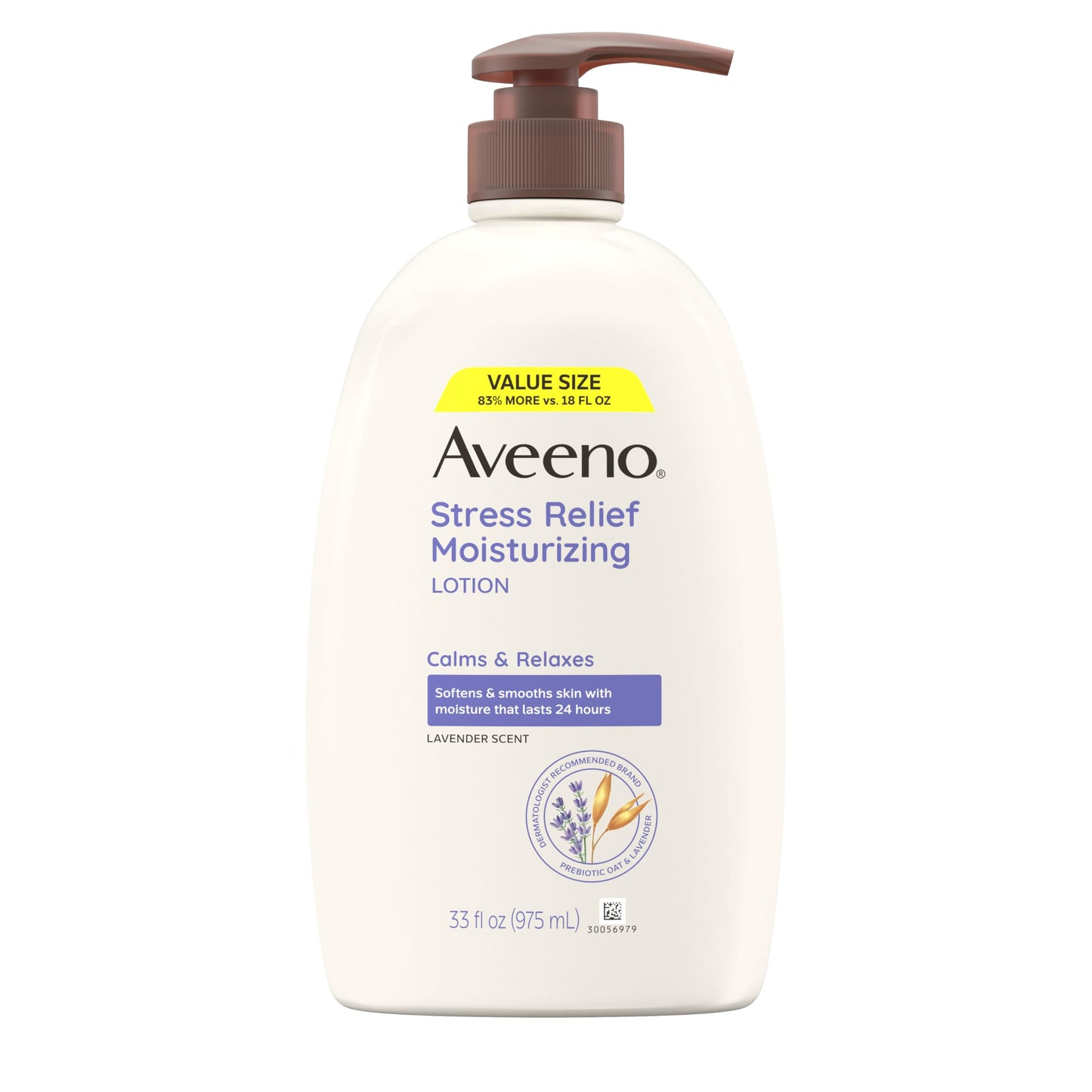 Aveeno Stress Relief Body Lotion 33oz – Lavender Scent, Prebiotic Oat, 24-Hour Hydration, Non-Greasy, Paraben & Dye Free, Calming for Sensitive Skin