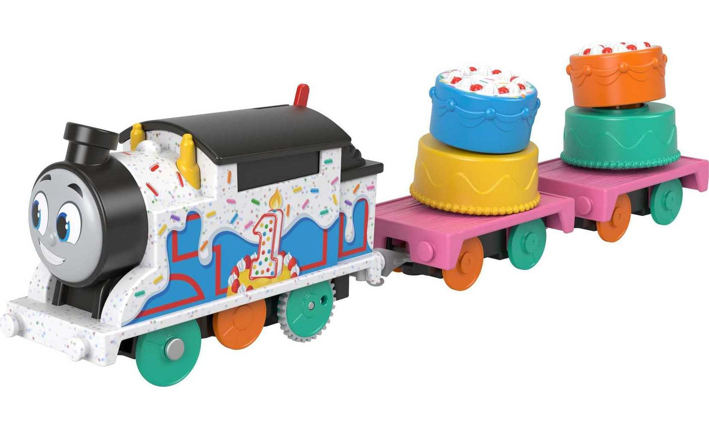 Thomas & Friends Motorized Toy Train, Wobbly Cake Thomas Engine with Cargo Cars & Pieces for Pretend Play Preschool Kids Ages 3+ Years