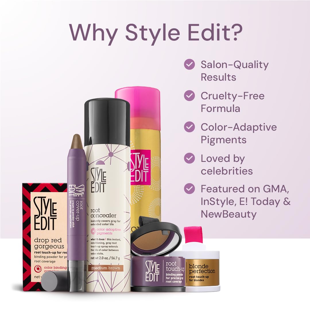 Root Touch Up Powder by Style Edit | Medium Brown Hair Color Coverage for Grays and Roots | Mineral-Infused Binding Hairline Concealer | 0.13 oz. Tub