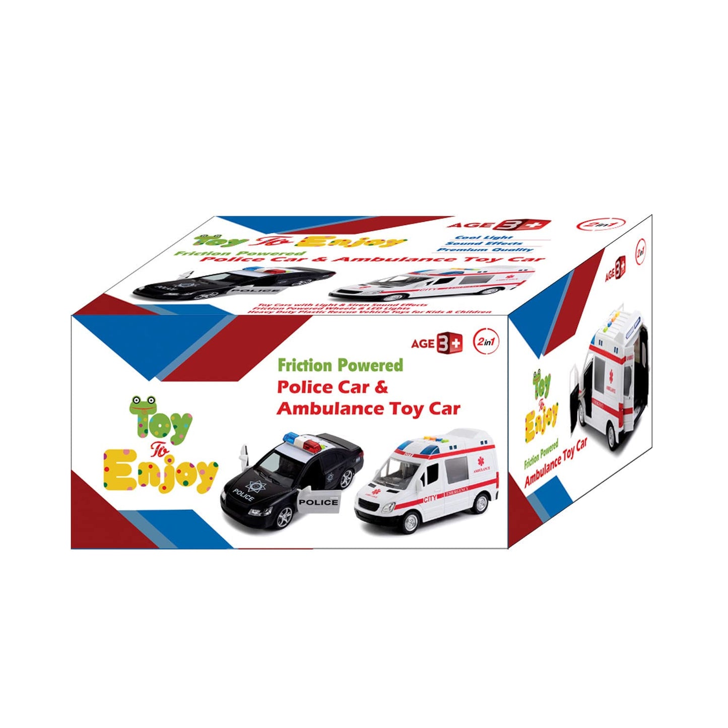 Friction-Powered Police & Ambulance Car Toy Set for Kids with Lights & Sirens – Emergency Rescue Vehicles, Birthday & Holiday Gift