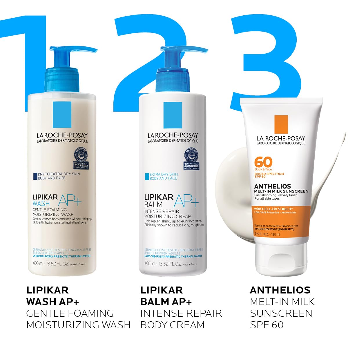 La Roche-Posay Anthelios Melt-In Milk SPF 60 Sunscreen for Face & Body, Broad Spectrum, Lightweight, Oil-Free, Fast Absorbing, Oxybenzone Free