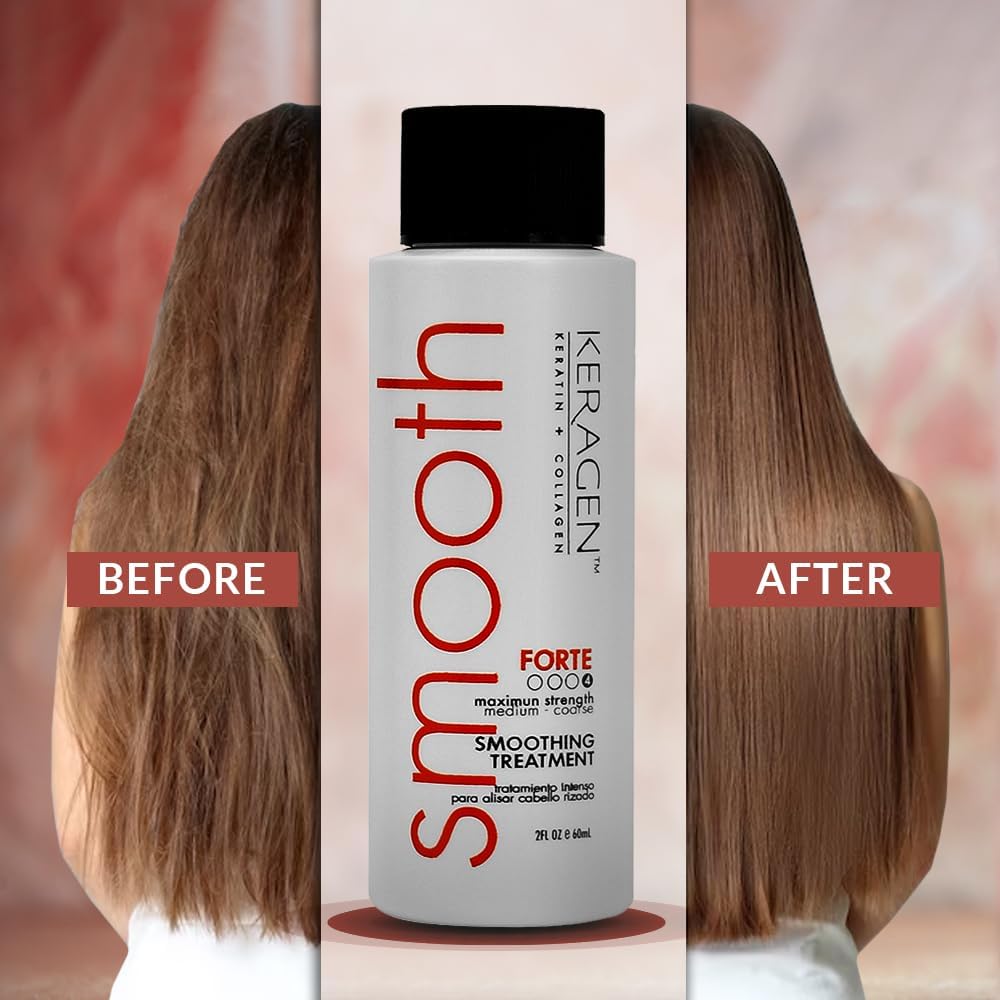 Keragen Brazilian Keratin Smoothing Treatment Forte – Blowout Straightening System for Dry, Damaged, Medium to Coarse Hair, Sulfate-Free, 2 Oz