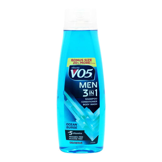 VO5 Alberto Men 3 in 1 Fresh Ocean Surge - 3 in 1 Shampoo Conditioner and Body Wash - With 5 Oils and 5 Vitamins - Energizing Ocean Scent - 15 oz