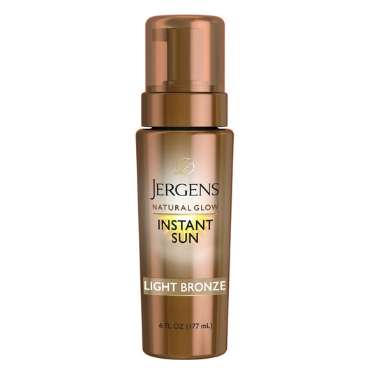 Jergens Natural Glow Instant Sun Body Mousse, Self Tanner for Light Bronze Tan, Sunless Tanning Body Bronzer for Natural Looking Color Instantly, 6 Oz