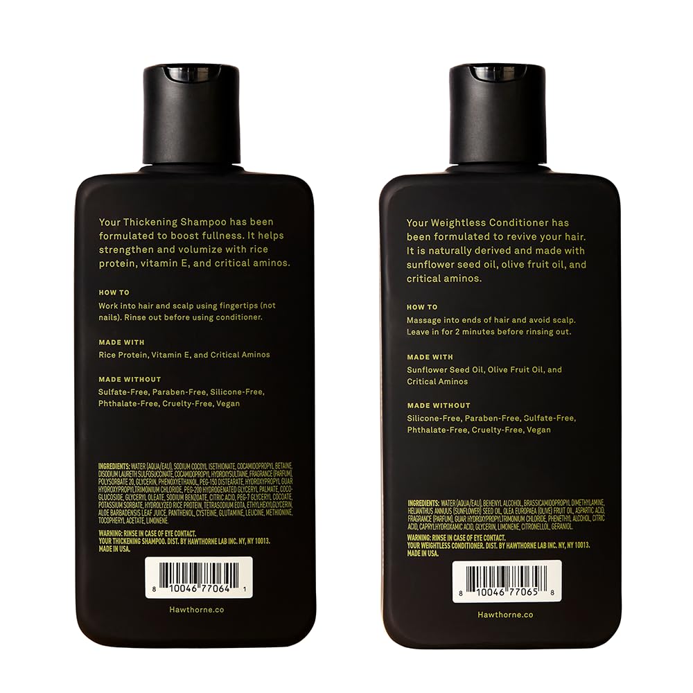 Hawthorne Thickening Shampoo & Conditioner Set for Men | Natural, Sulfate & Paraben Free | Volumizing, Weightless Hair Care Duo, 8 Fl Oz Each
