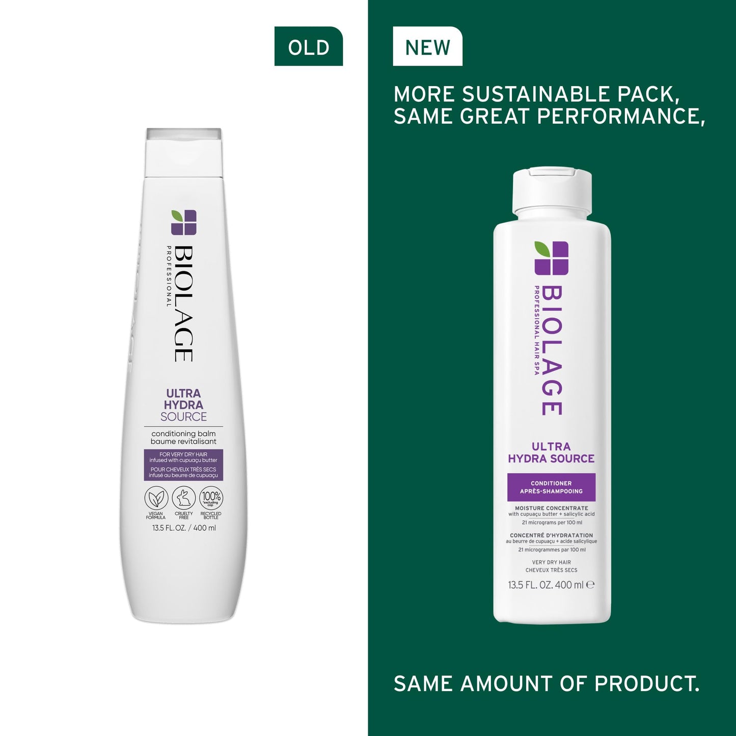 Biolage Ultra Hydra Source Conditioning Balm | Deep Moisture Renewal for Very Dry Hair | Silicone-Free, Vegan Salon Conditioner, 13.5 Fl Oz