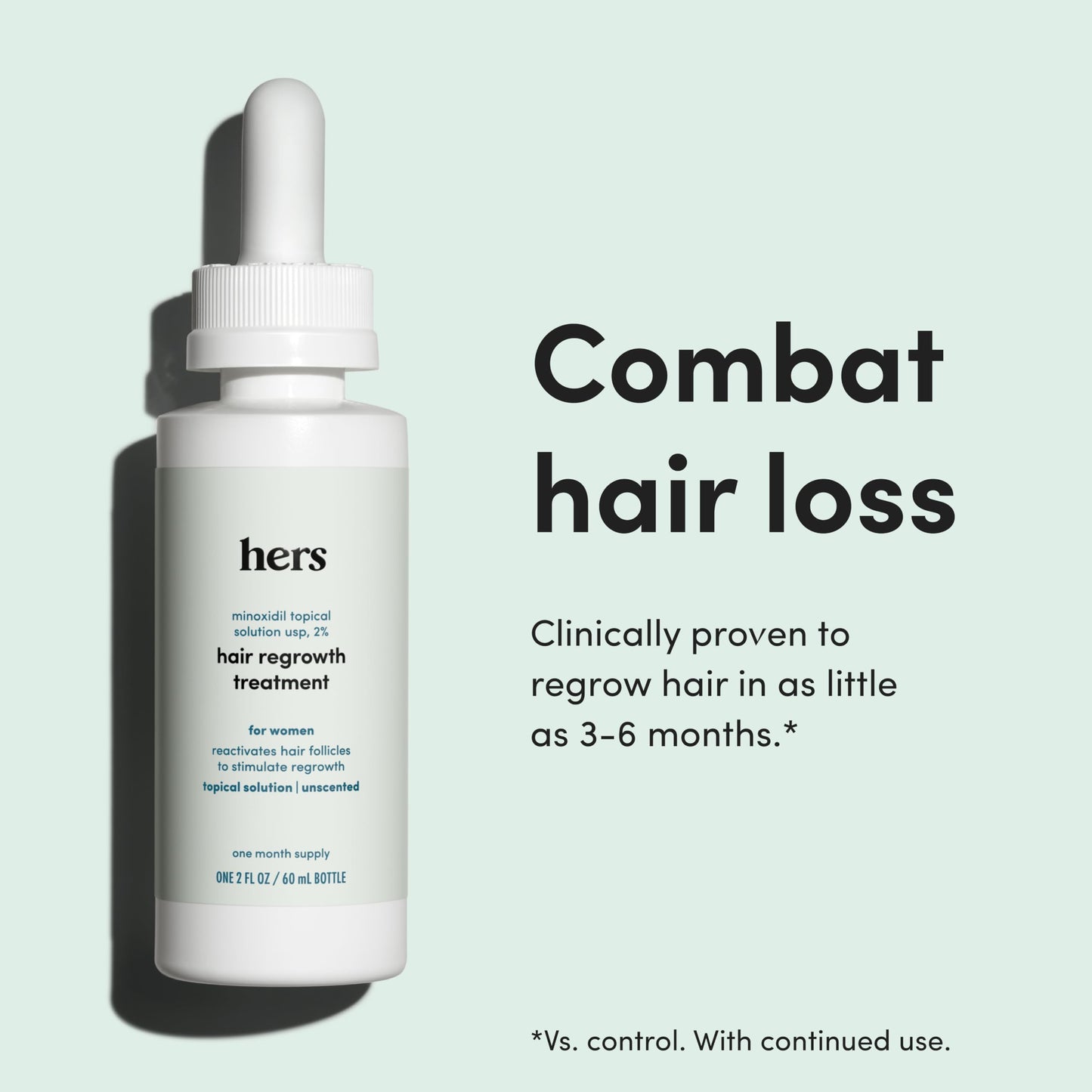 hers Hair Regrowth Treatment - Topical Minoxidil 2% Solution for Women - Supports Thicker, Fuller Hair - Non-Greasy - Unscented, 2 Pack