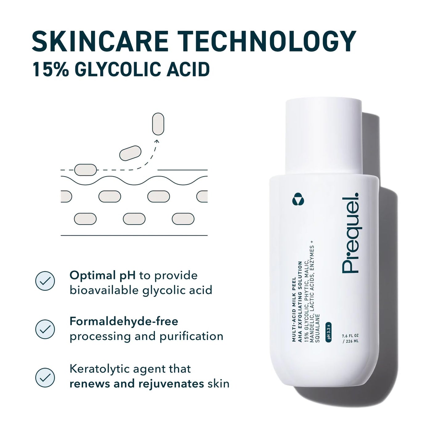 Prequel Skin Multi-Acid Milk Peel – 15% Glycolic Acid Face Peel with Lactic Acid & Enzymes, Hydrating Clinical Exfoliant, 7.6oz