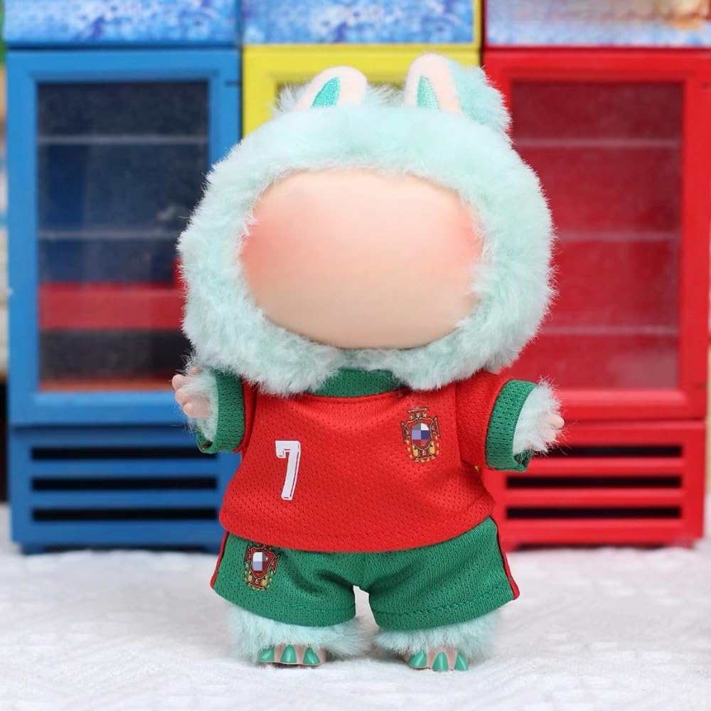 Clothes for Labubu 2-Piece Soccer Outfit - Breathable Fabric,Sporty Design with Jersey & Shorts,Perfect for 17cm Dolls(No Doll) (Number 7)