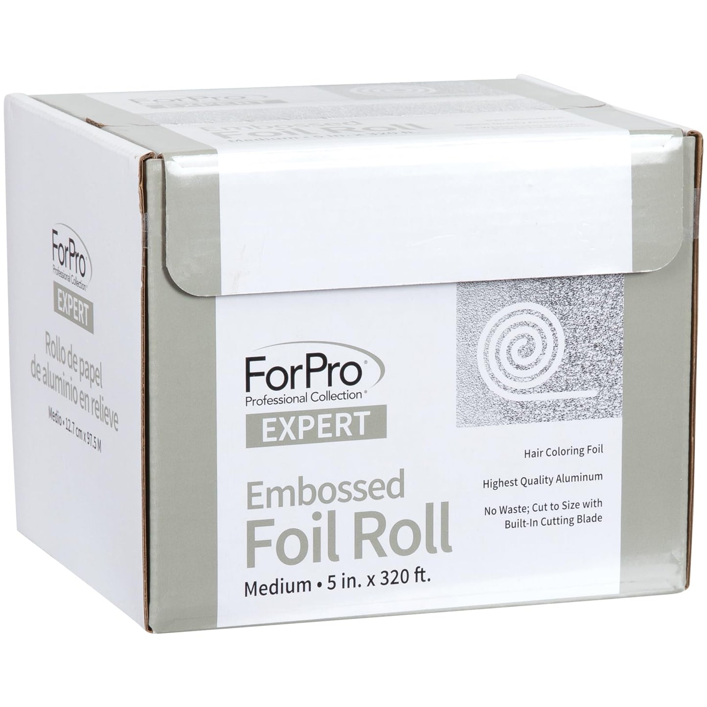 ForPro Expert Embossed Aluminum Foil Roll 320 Ft – Professional Hair Foils for Color, Highlights & Balayage, Medium 5W, Silver