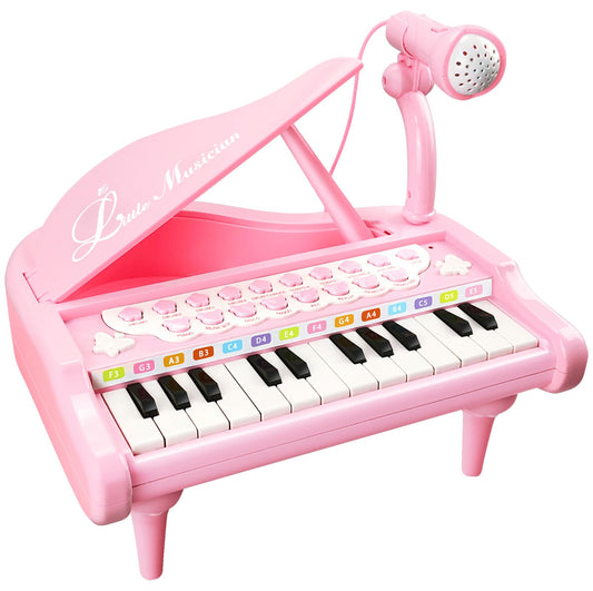 Love&Mini Pink Piano Toys for 1+Years Old Girls First Birthday Gifts Toddler Piano Music Toy Instruments with 24 Keys and Microphone