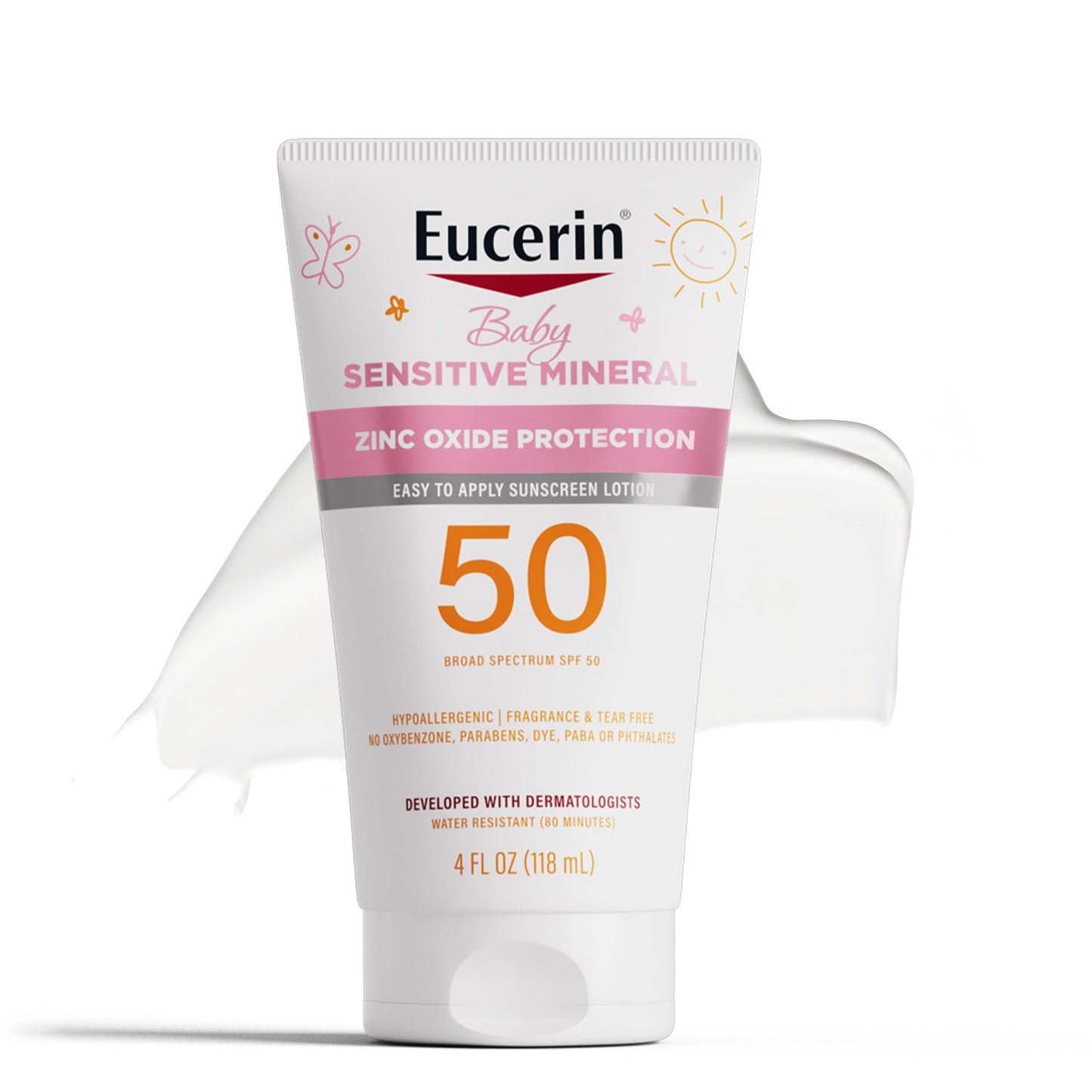 Eucerin Baby Sunscreen SPF 50 Mineral Lotion – Hypoallergenic, Tear-Free, Fragrance-Free, Zinc Oxide Protection, 4 Fl Oz
