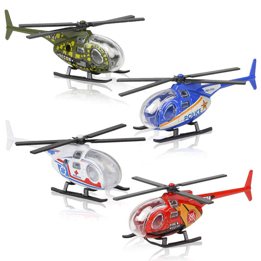 ArtCreativity Diecast Helicopter Toy - Pack of 4 - Police, Fire Engine, EMS, and Military Diecast Toy Choppers with Spinning Propellers, Birthday Party Favors for Boys and Girls