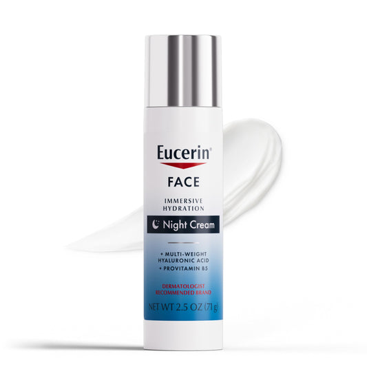 Eucerin Face Night Cream with Hyaluronic Acid & Provitamin B5 – Lightweight Hydrating Moisturizer, Smooths Fine Lines & Wrinkles, 2.5 oz