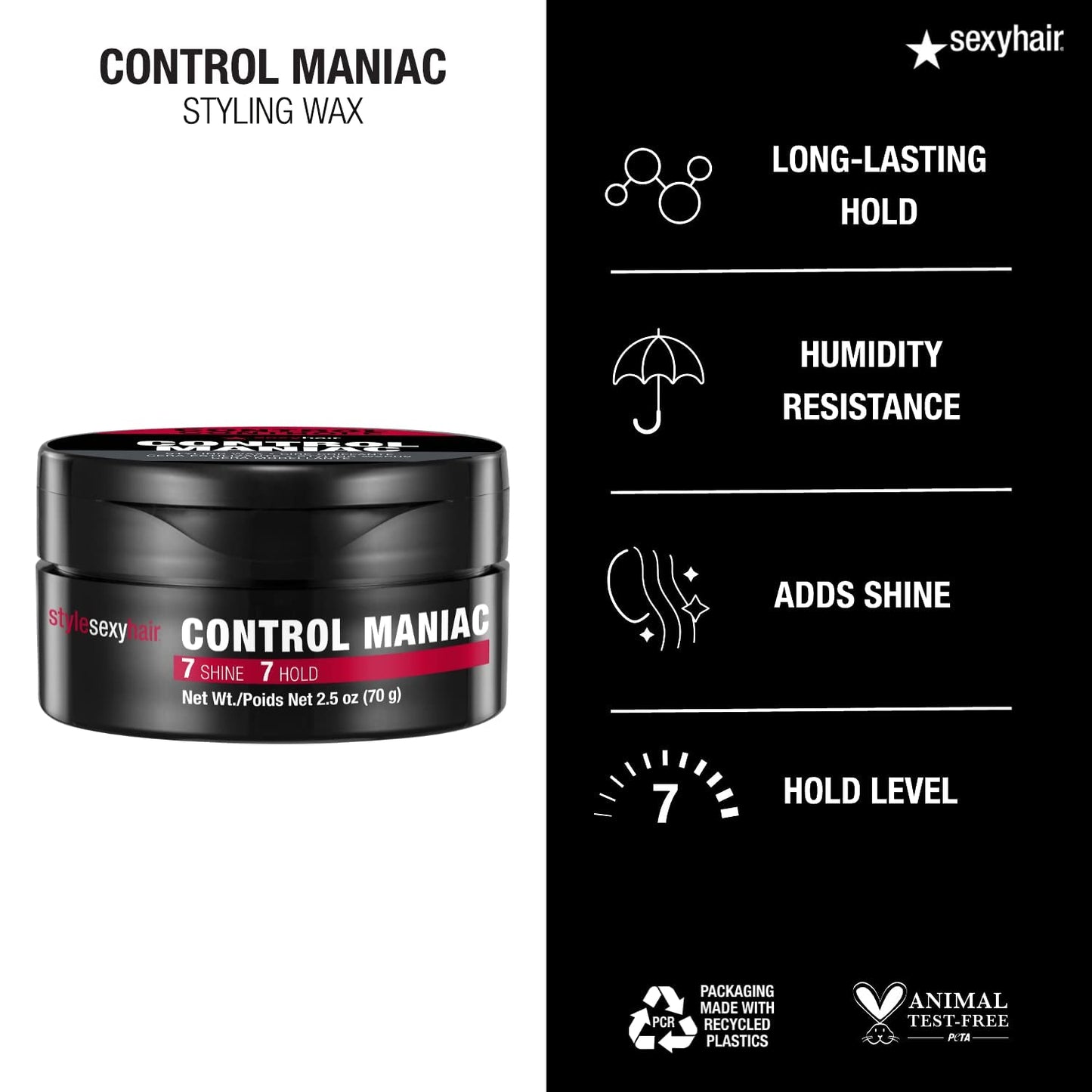 SexyHair Style Control Maniac Styling Wax, 2.5 Oz | Provides Definition | Long Lasting Shapes and Styles | Adds Shine