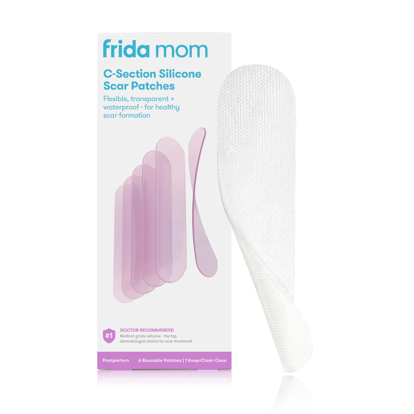 Frida Mom C-Section Silicone Scar Strips - Reusable Medical Grade Patches for C-Section Recovery, Keloid & Scar Treatment with Case & Pouch