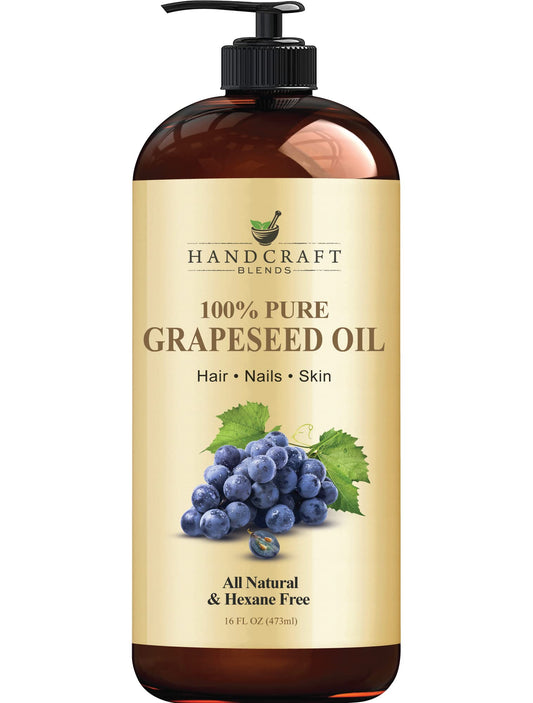 Handcraft Blends Grapeseed Oil 16 fl oz – 100% Pure Cold-Pressed Carrier Oil for Skin, Hair & Body, Massage, Hexane-Free, Natural & Premium