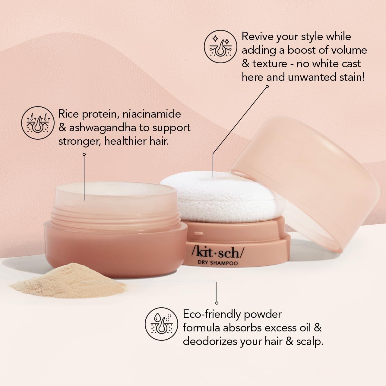 Kitsch Dry Shampoo Powder with Rice Protein – Unscented, Volumizing, No White Cast, Organic, Paraben & Benzene Free, Non-Aerosol for Oily & Light Hair, Travel Size 8g