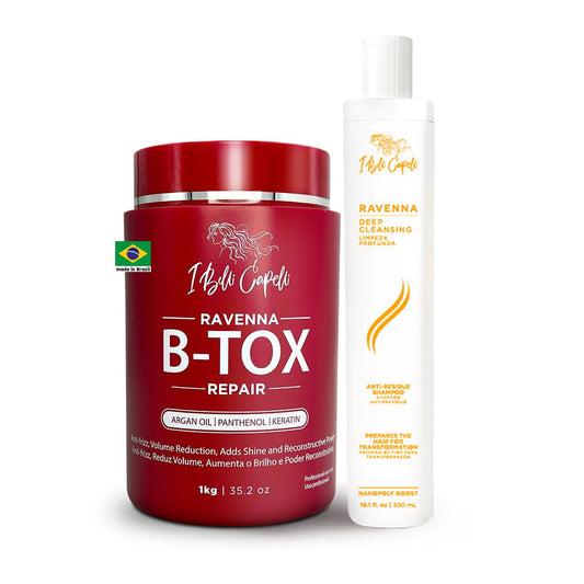 I Belli Capelli Ravenna Hair Treatment Kit – B-tox Hair Mask 1kg & Anti-Residue Shampoo 300ml – Deep Repair & Clarifying Set for Smooth, Long-Lasting Results