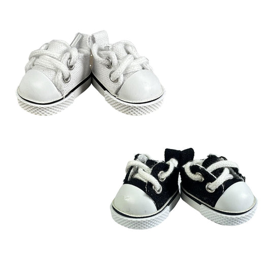 QIXINGWISE 2 Pairs 17cm Doll Shoes, Lace-Up Canvas Sneakers for 6.7in Dolls, Mini Fingerboard Shoes, Black & White Accessories