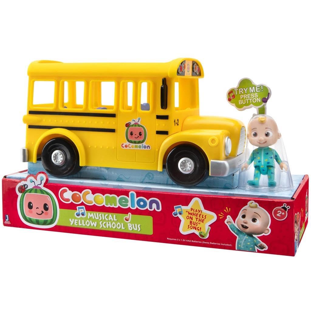 CoComelon Musical Yellow School Bus Toy – Plays ‘Wheels on The Bus’ Clips, Includes Removable JJ Figure for Toddlers & Kids