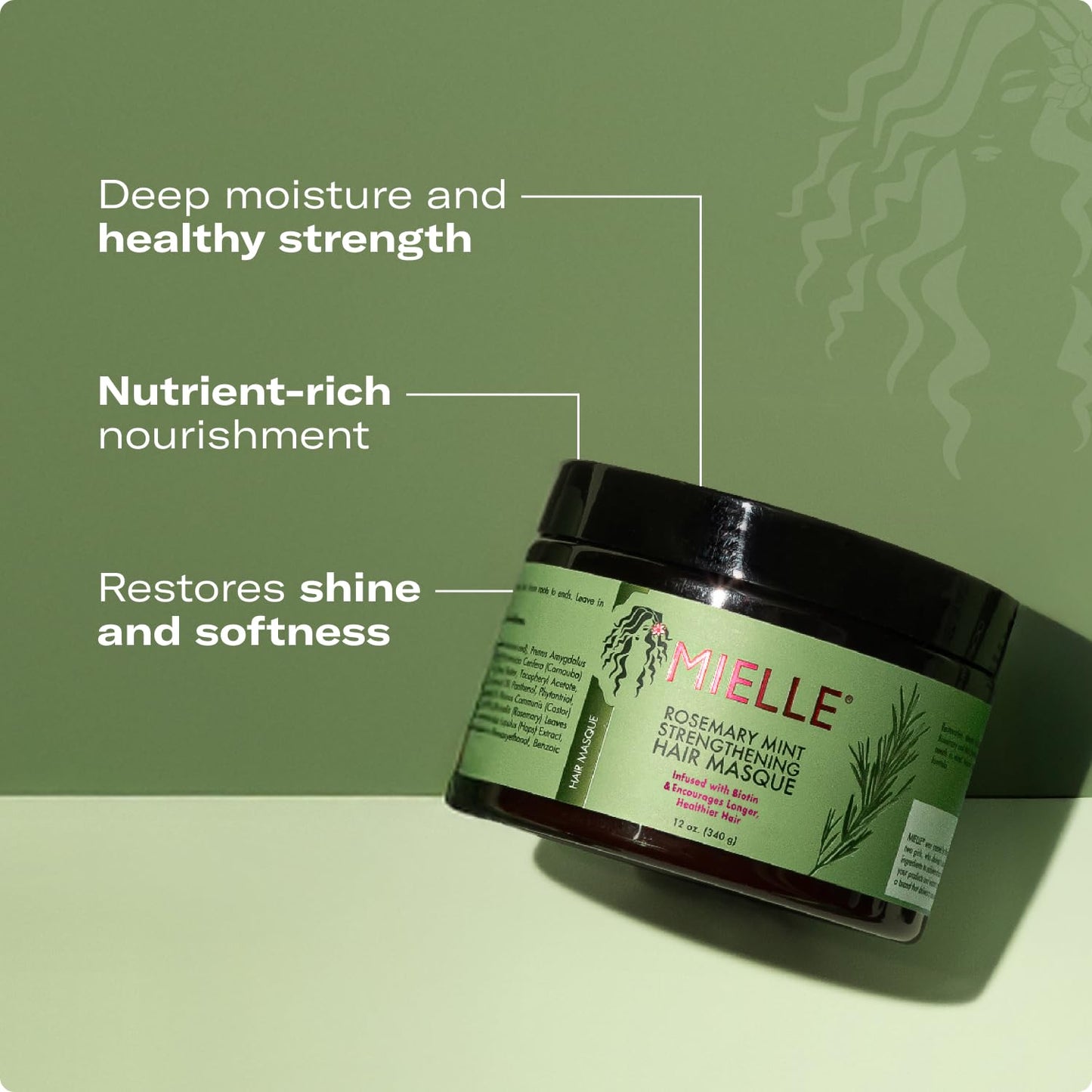 Mielle Organics Rosemary Mint Strengthening Hair Mask – Deep Conditioner with Biotin, Honey & Coconut Oil for Damaged, Dry Hair, 12 Oz