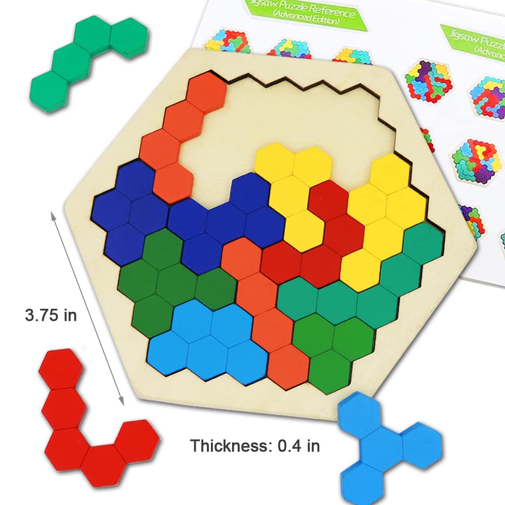 2-Pack Wooden Russian & Hexagon Block Puzzles – STEM Brain Teaser Logic Games for Kids & Adults, Educational Intelligence Toy Gift