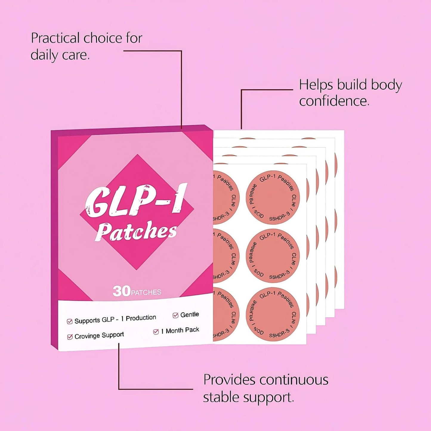 GLP-1 Patches,24-Hour Firming Body Care Patch with Natural Ingredients,Mild,Moisturizing Supports Skin Elasticity & Contouring for Women- 30pcs
