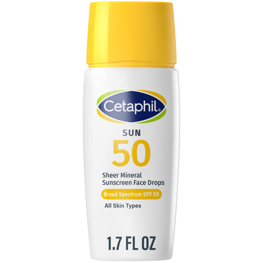 Cetaphil Sheer Mineral Sunscreen SPF 50 for Face – 100% Mineral Zinc Oxide, Broad Spectrum UVA/UVB, Sensitive Skin, Unscented 1.7oz