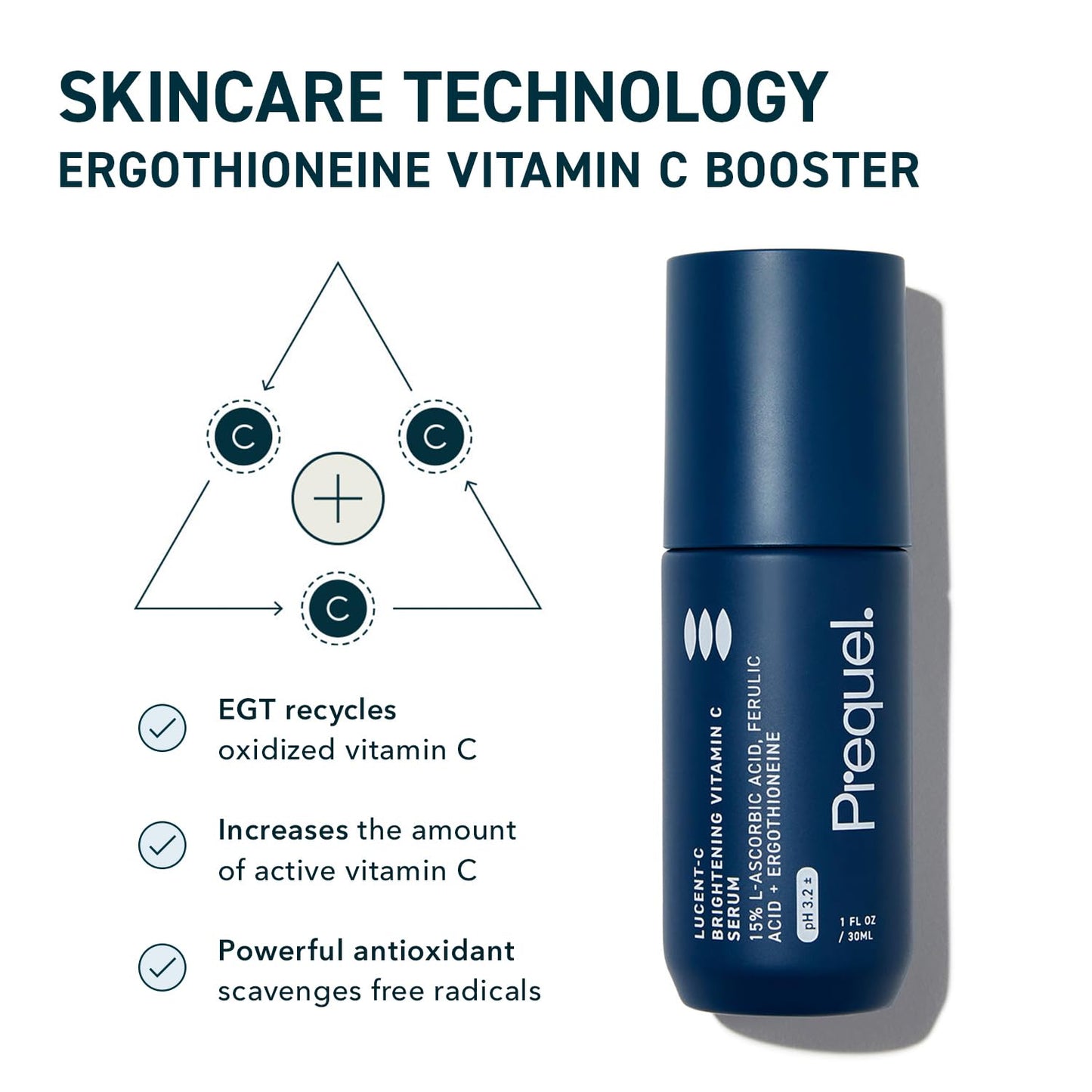 Prequel Skin Lucent-C Vitamin C Serum for Face – L-Ascorbic Acid, Ferulic Acid & Niacinamide for Luminous, Firm Skin, 1oz Pump