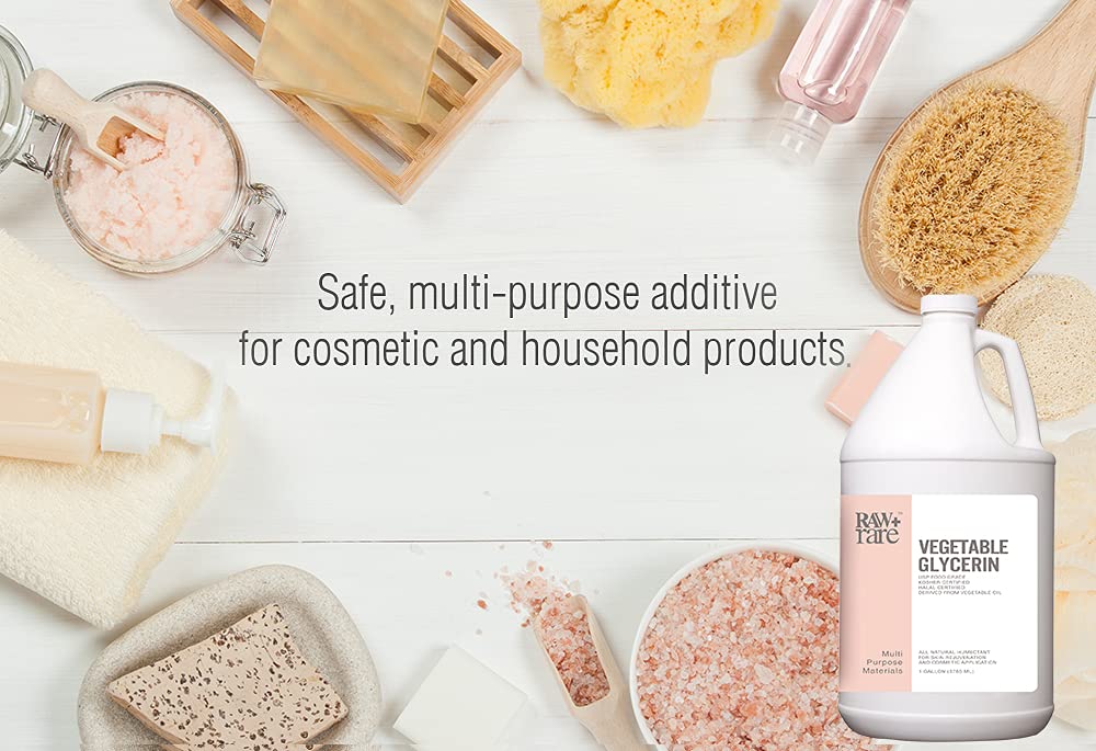 Raw Plus Rare Natural Glycerin 128 fl oz – Bulk Gallon, USP Food & Cosmetic Grade, Hair & Skin Care, Soap Making, Kosher & Halal