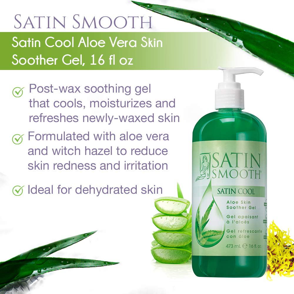 SATIN SMOOTH Aloe Vera Gel, Post-Wax Soothing Formula to Reduce Redness and Soothe Irritated Skin, Hydrating Care for Face, Body, and Hair, 16 fl oz.