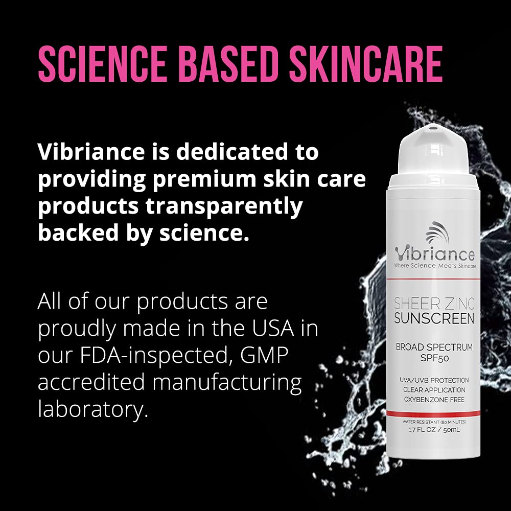 Vibriance Sheer Zinc Sunscreen - Tinted Sunscreen for Face SPF 50, Lightweight Facial Moisturizer with Niacinamide, Hyaluronic Acid - 1.7 fl oz