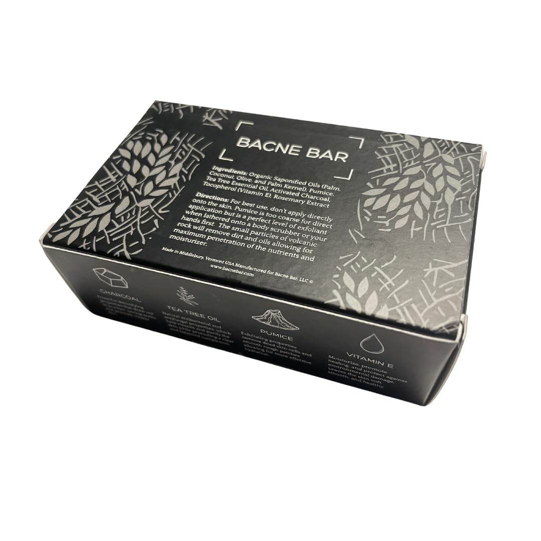 Bacne Bar – All-Natural Back Acne Soap with Charcoal, Pumice, Tea Tree & Vitamin E for Deep Exfoliation, Not for Sensitive Skin