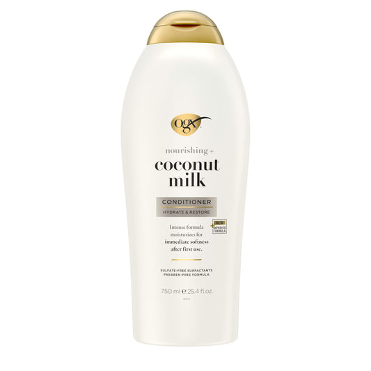 OGX Nourishing + Coconut Milk Conditioner 25.4 fl oz | Hydrating & Restoring Formula for Soft, Smooth Hair | Paraben & Sulfate Free