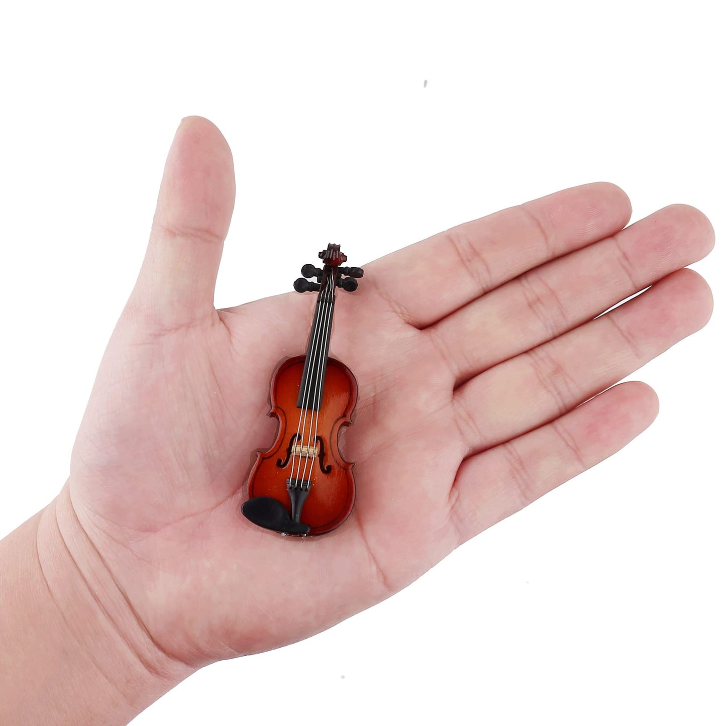Dselvgvu Mini Wooden Violin with Stand, Bow & Case – Dollhouse Musical Instrument Replica, Collectible Home Decor Ornament 3.15"x1.18"x0.59"
