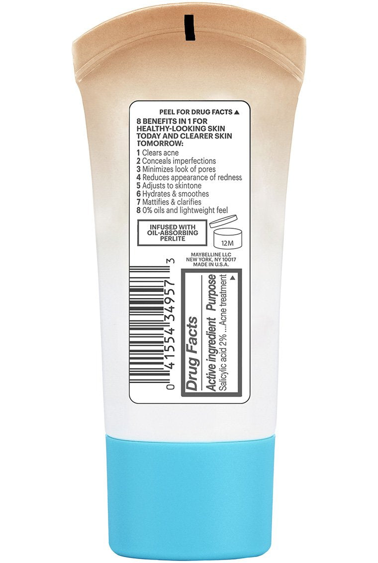 Maybelline Dream Pure BB Cream, 8-in-1 Skin Perfecting Beauty Balm with 2% Salicylic Acid, Oil-Free Sheer Tint for Acne-Prone Skin, Medium, 1 Count