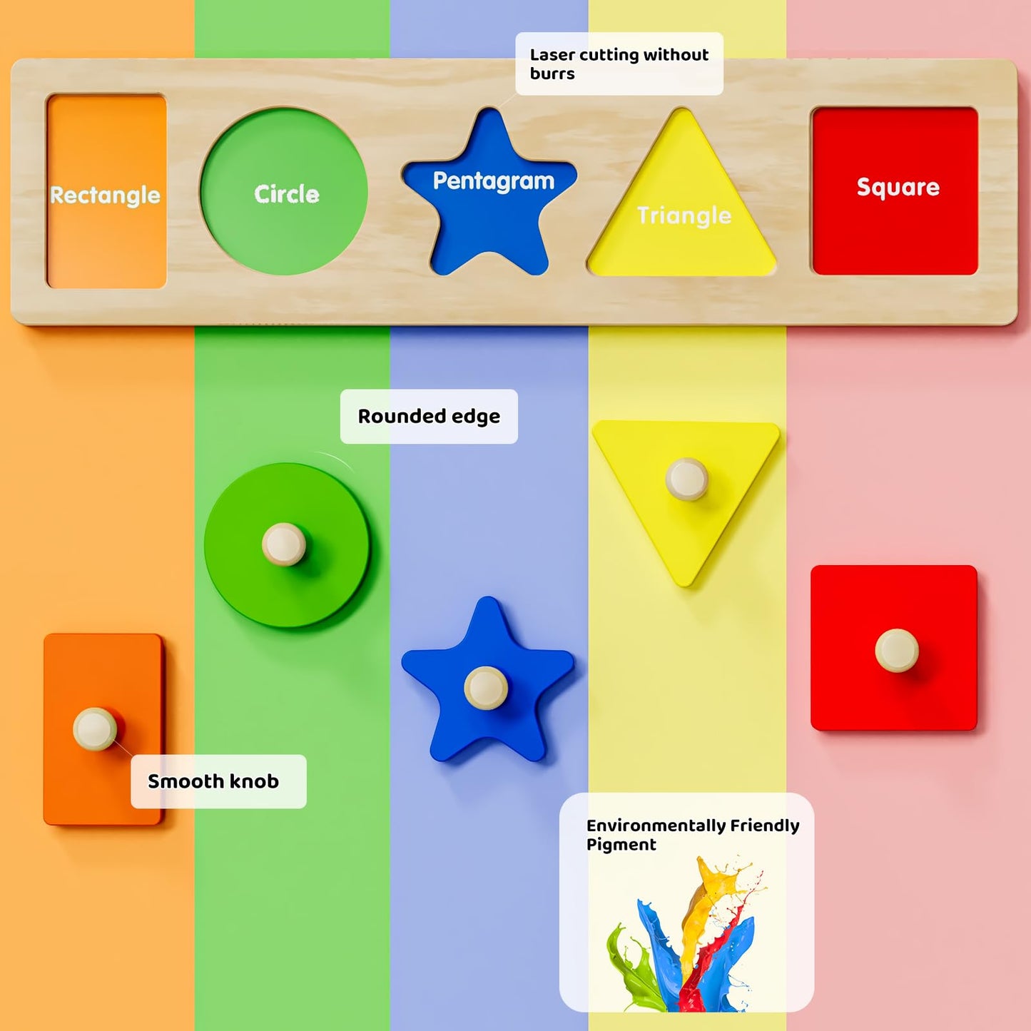 QODOFLR First Jumbo Knob Wooden Shape Puzzles for Toddlers 1-3,Montessori Shapes Sorter for1-2 Year Old,Preschool Learning Peg Puzzle Toys for Baby Kids,1-2 Year Old Boy Girl